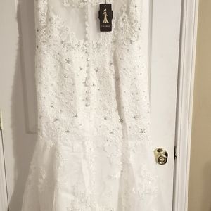 Brand new lace, mermaid fit, wedding dress with train
